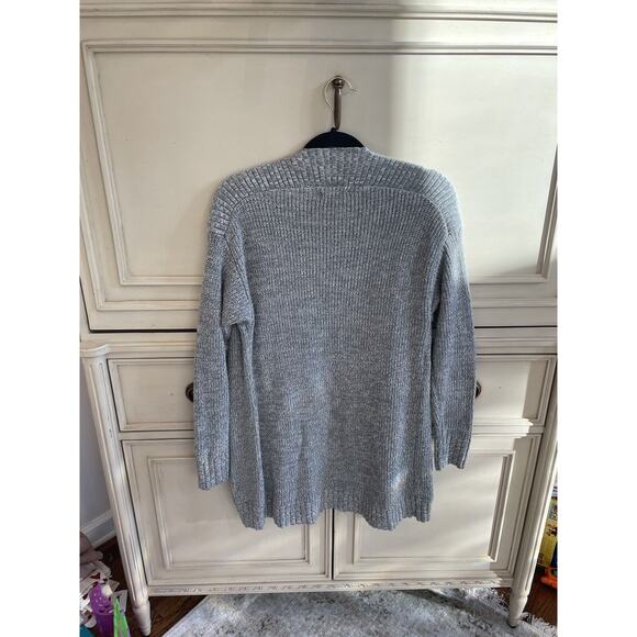 Charter Club Gray Knit Open Front Cardigan Silver Button Shoulder Cotton Blend M - Picture 6 of 6